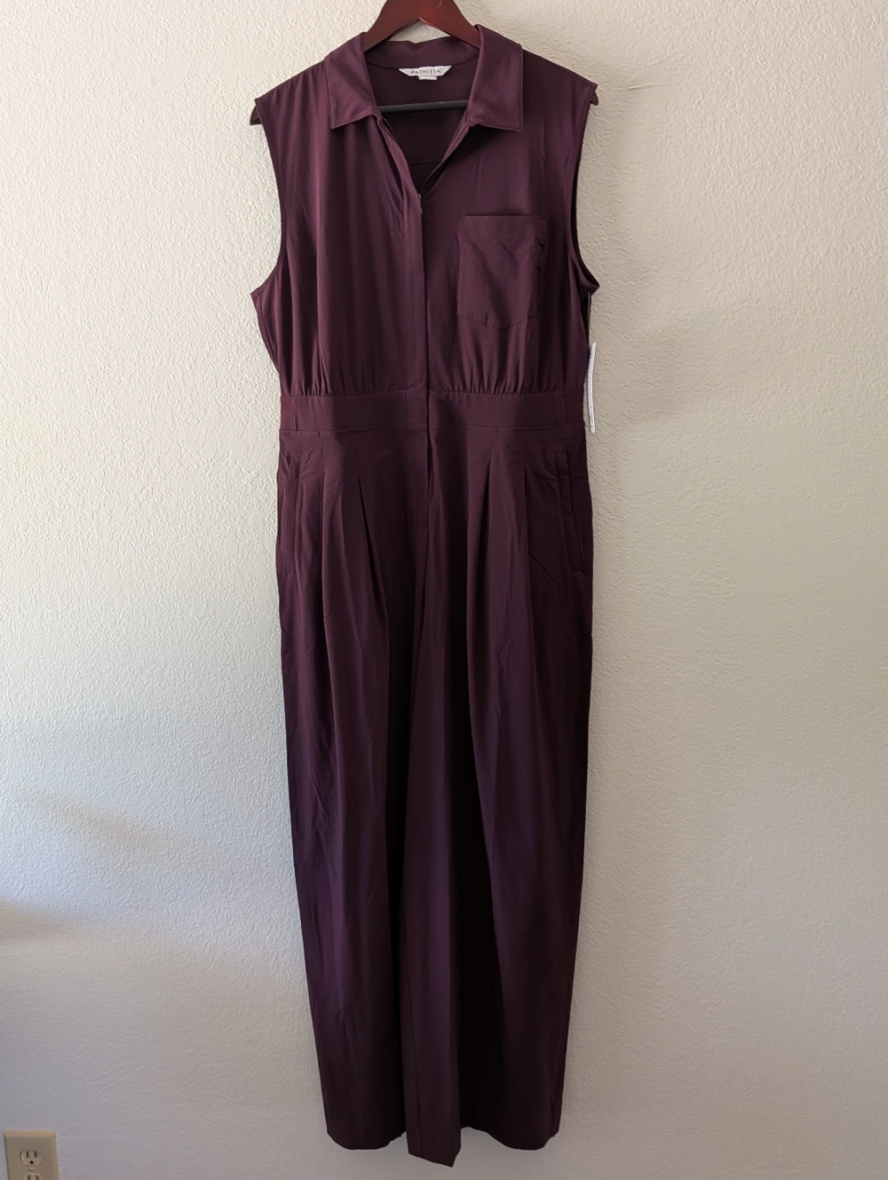 NWT ATHLETA  BROOKLYN HEIGHTS WIDE LEG JUMPSUIT Berry Rose Plum Size 14 Petite